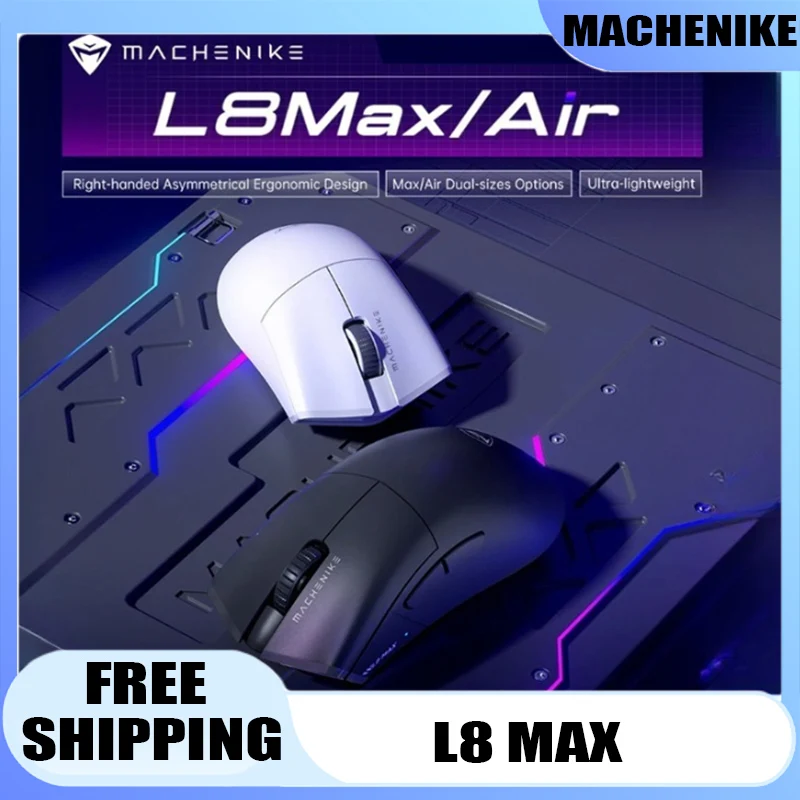 

MACHENIKE L8 MAX Gaming Mouse Wireless Rechargeable Right Handed Ergonomic Mouse for Big Hand Tri-mode 26K DPI Charging Base