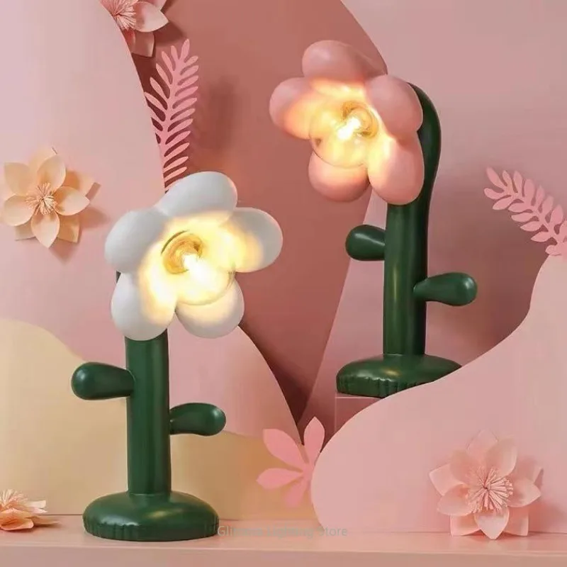 Creative Floral Table Lamp, Ambient Decor Style, Resin & Metal, for Office Bedroom Living Room Kids’ Room,Decoration Gift Light