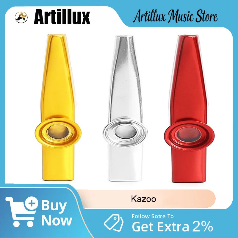 Artillux Metal Kazoo Portable with 10Pcs Flute Membranes Party Gift for Kids Music Beginners Musical Instruments Accessories