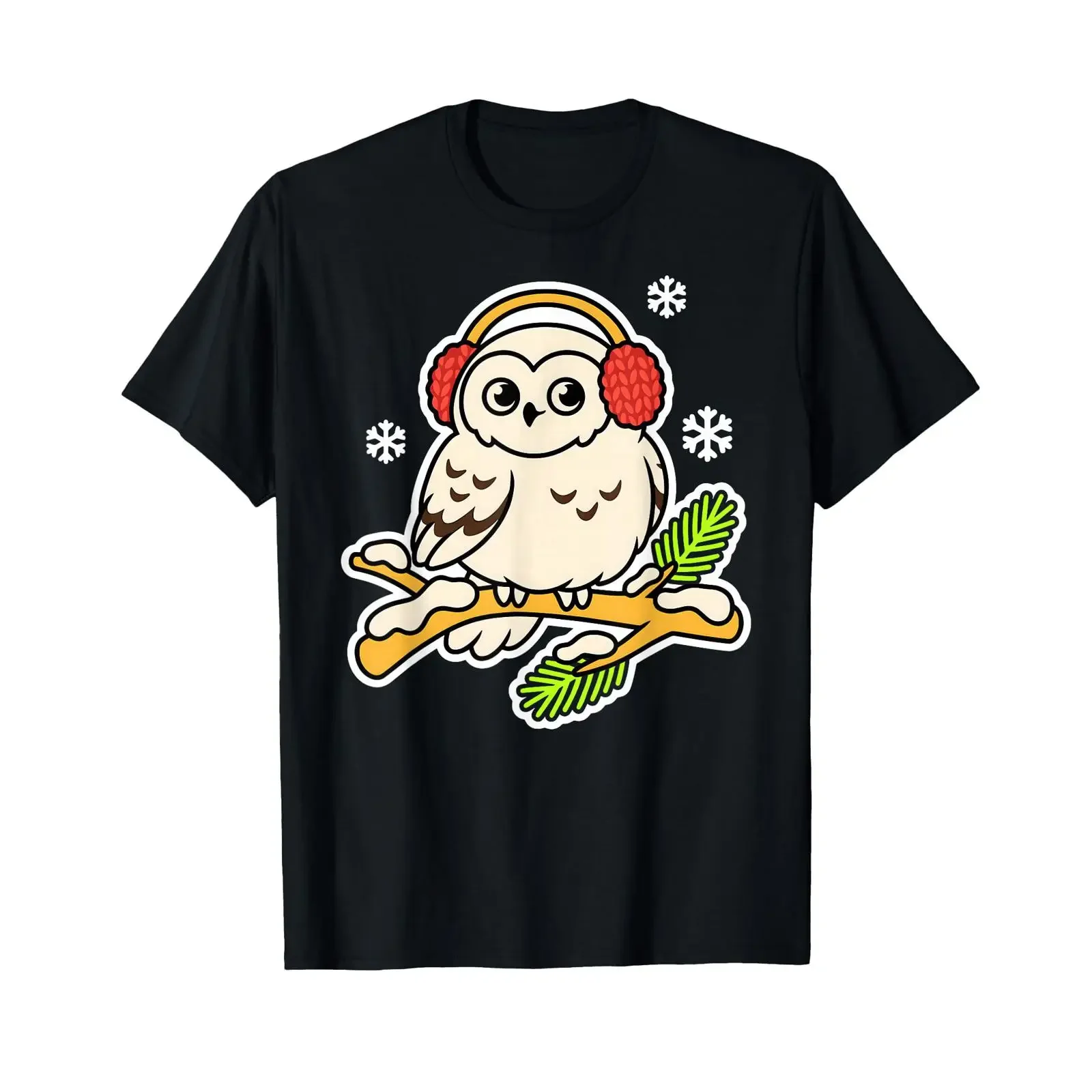 Snowy Owl Ear Muffs Winter Cute Lover Funny Bird Barn T Shirt vintage Washed Stretched Top For Everyday Wear Breathable fashion
