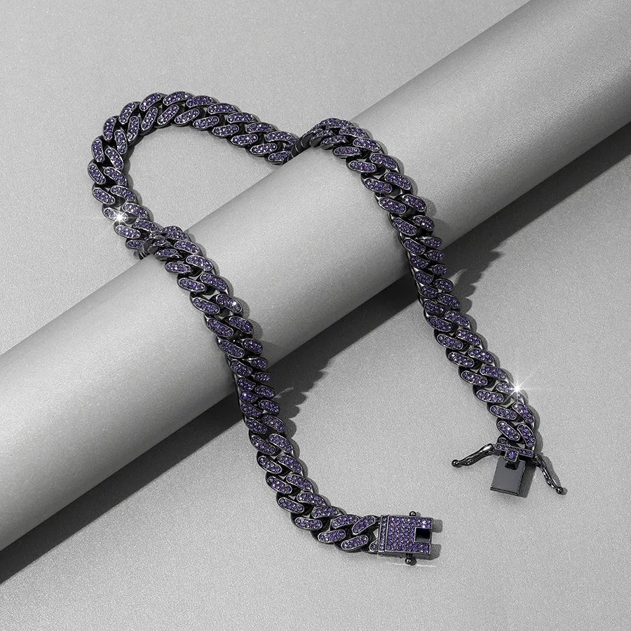 

Purple Ice and Snow Cuban Chain for Teens Men and Women 15mm Hip Hop Classic Necklace Nightclub Rock Party Accessories