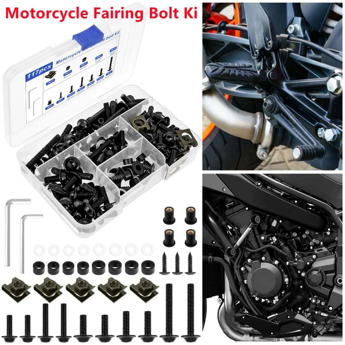 

177PCS Motorcycle Fairing Bolt Kit 304 Stainless Steel M5 M6 Motorcycle Windscreen Fastener Screw Set for Fairing Fuel Tank Cap