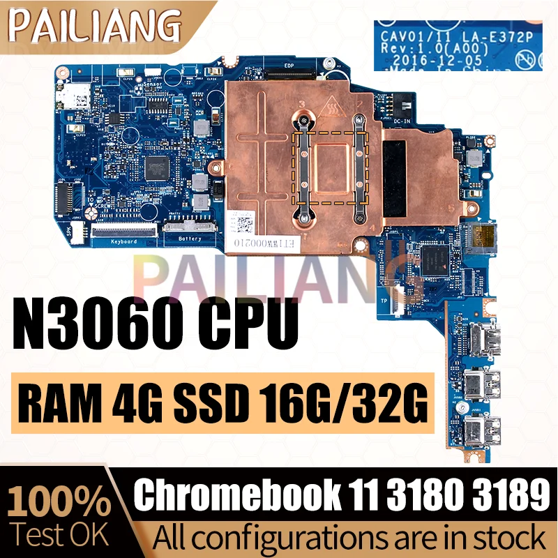 For DELL Chromebook 11 3180 3189 Notebook Mainboard 0W3CJM 01TX65 0P05WC LA-E372PRAM 4G SSD 32G Laptop Motherboard Full Test