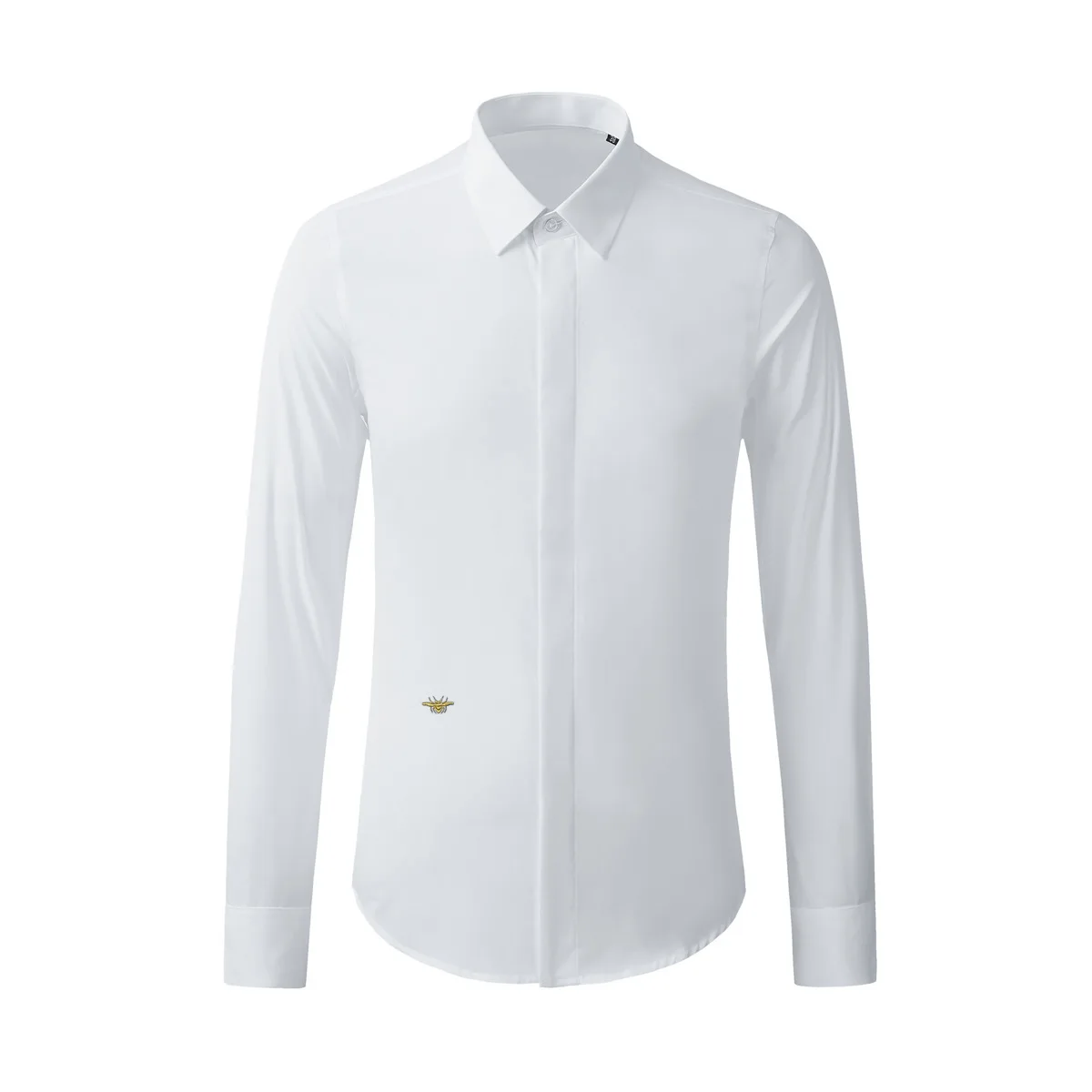 

High-end business pure cotton golden silk small bee embroidery men's solid color long-sleeved shirt white shirt for men