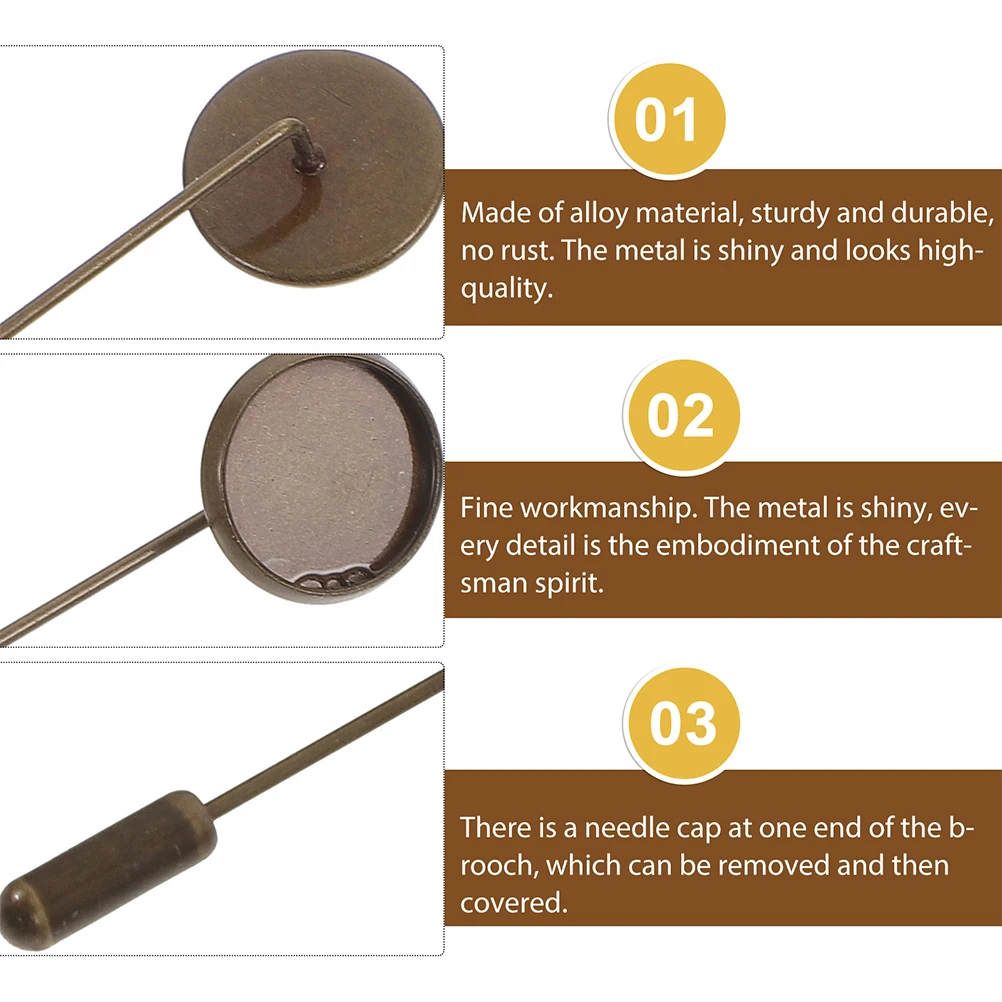 

20 Pcs Brooch Tray Pin Base for Crafts Clasps Trays Has Vintage Stick Metal Round Making Women's