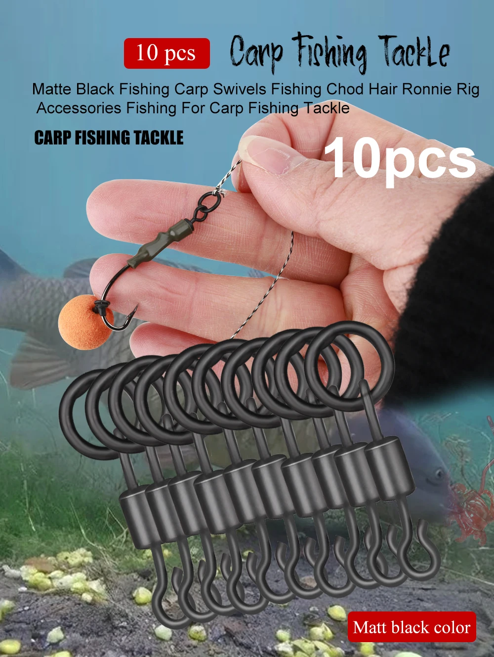 FTK 20-50 Stück Mattschwarze Angelwirbel für Karpfen, Chod Hair Ronnie Rig Zubehör, Karpfenangel-Ausrüstung – Detail 1