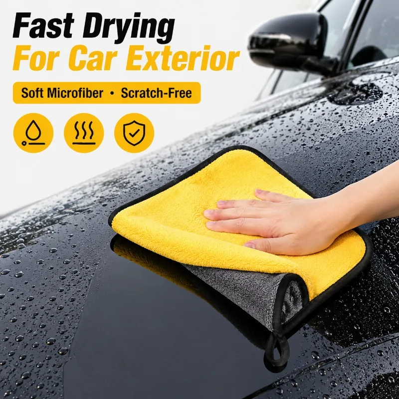 1/3/5/10PCS Microfiber Car Wash Towel Thickened Absorbent Cleaning Drying Cloth Yellow 30x30cm 30x60cm General Purpose for Auto