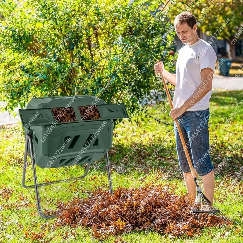 360 Degree Rotatable Tumbling Composter with 2 Sliding Doors Aerating Compost for Efficient Decomposition