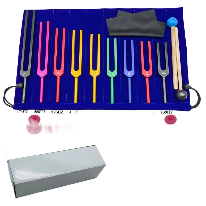 9 color aluminum alloy tuning forks set 174HZ528HZ963HZ tuning fork