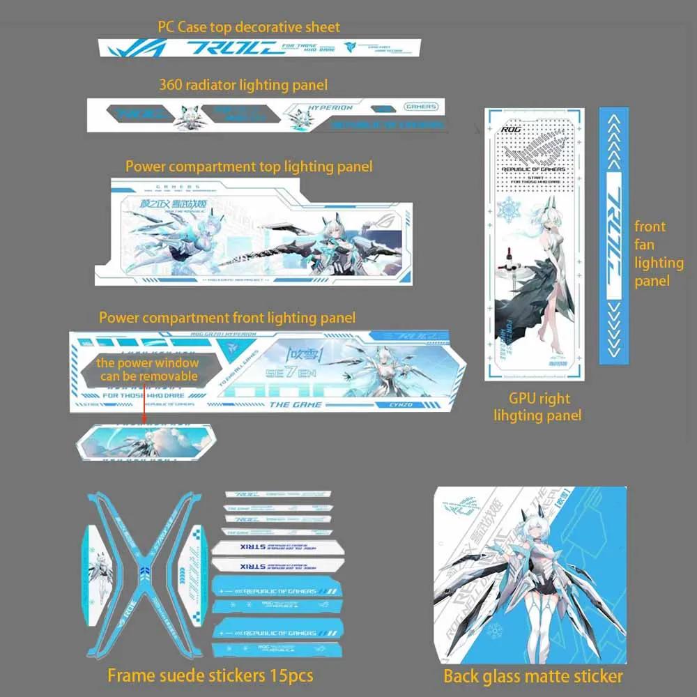 For ROG HYPERION GR701 Chassis ARGB Lighting Panels Full Kit AURA SYNC,PSU/Radiator/Fan Decor Plate,Frame/Back Glass Stickers