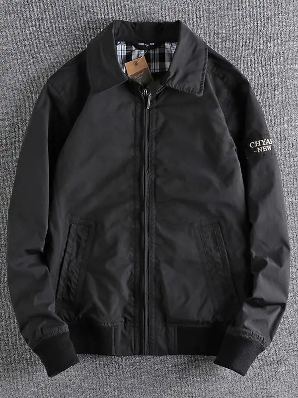 Spring Autumn Men's Pilot Jacket Baseball Style Loose Fit Double Layer Zipper Closure Casual Versatile Windproof Coat