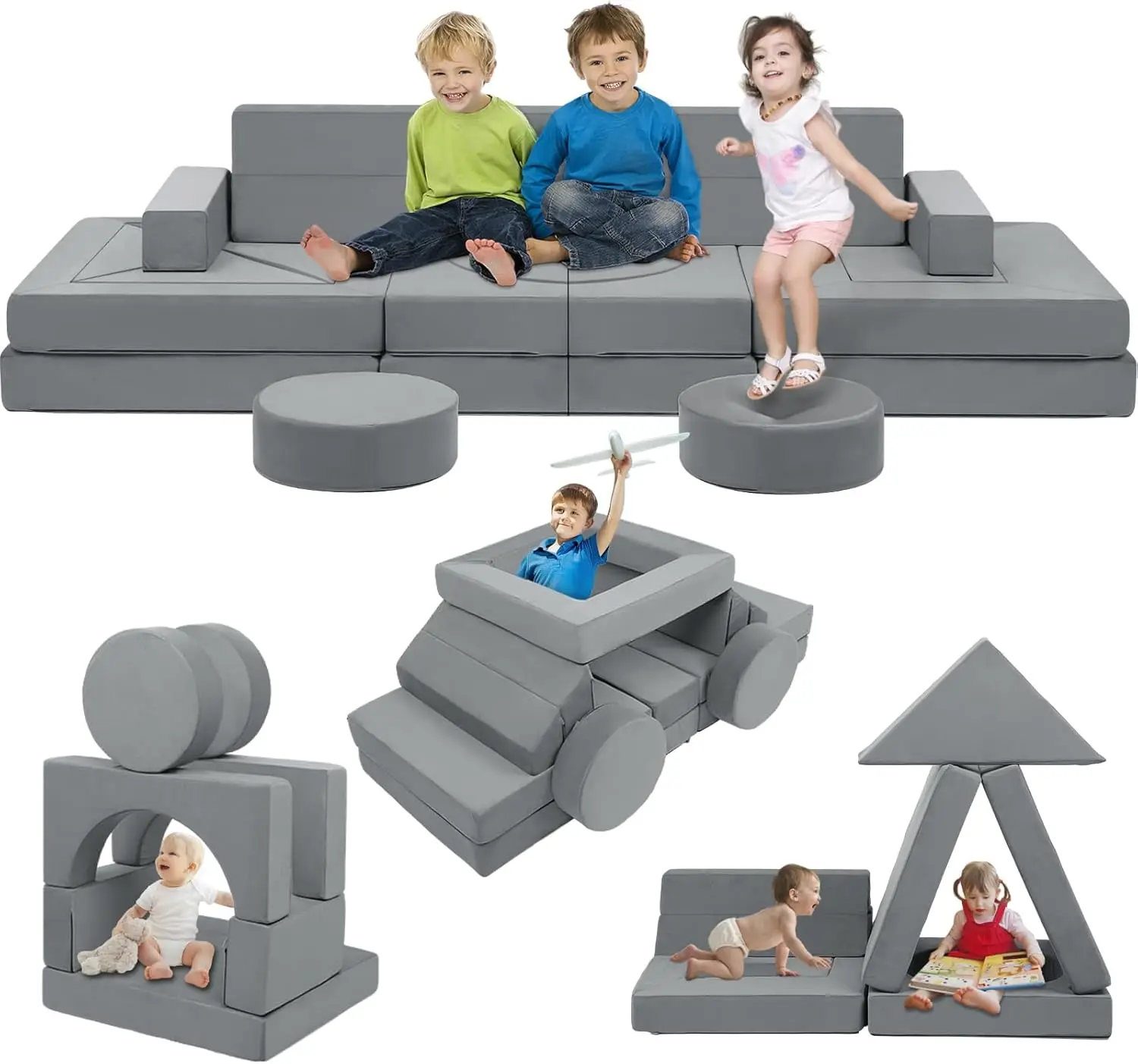 Modular Kids Play Couch - Kids Couch for Playroom Bedroom Living Rooms 500+DIY Creativing Couch for Inspiring Child Versat