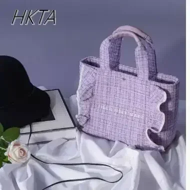 

Japanese Style Ruffled Embroidered Letters Girls' Handbag Multicolor Women's Tote Bags Casual Canvas Shoulder Bags for Girls