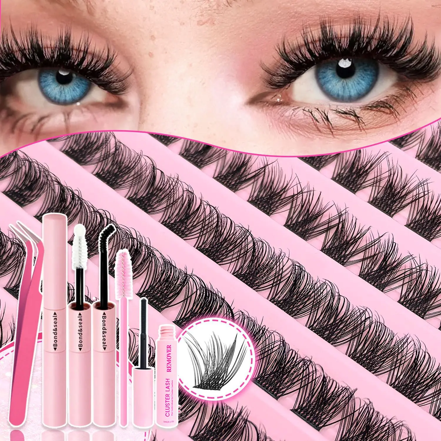 MIAOJIE DIY Eyelash Extension Kit Individual Lashes Cluster Mix Lash Clusters with Lash Bond and Seal and Lash Accessories