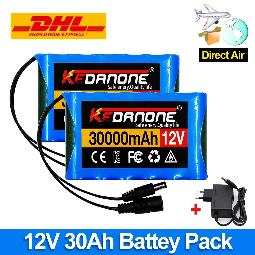 Air Shipping Rechargeable Battery 12V 30000mah Lithium Battery Pack Capacity DC 12.6V 30Ah CCTV Camera Monitor with Charger