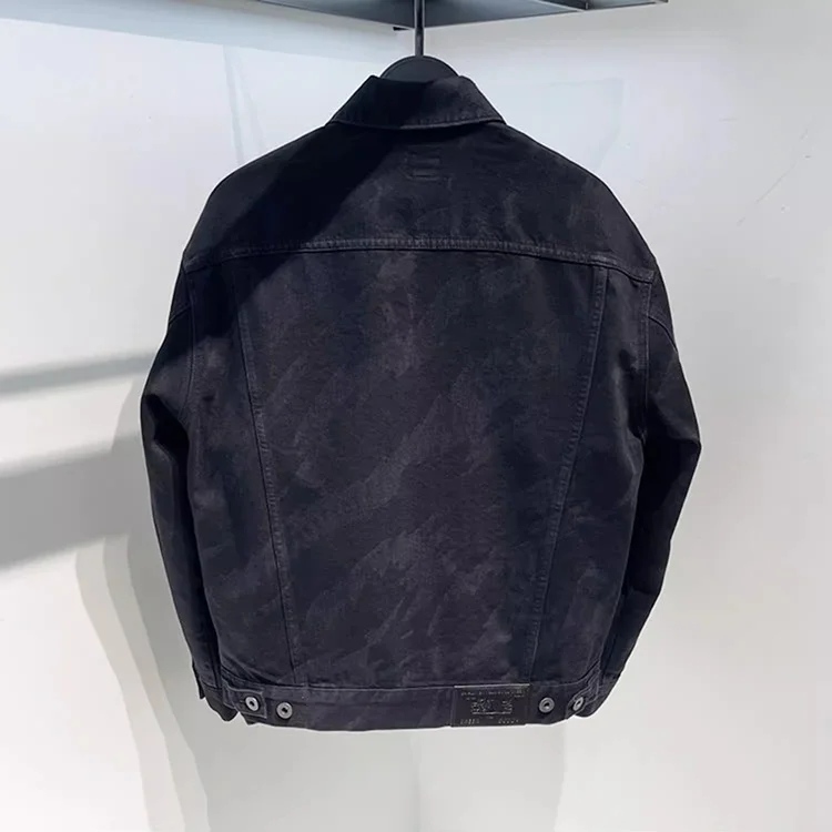 

Original Design 2024 Spring New Sle Men's Denim Jaet Bla Printed Collar Workwear Coat Youth Faion Polyester Nylon Com...