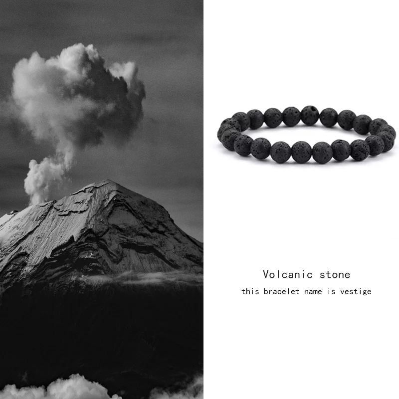 Pulsera de piedra de lava curativa de 8 mm para mujeres y hombres Pulseras de piedra natural Pulseras de piedras preciosas semipreciosas -Vestige