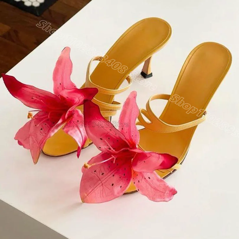 

Flower Decor Slip on Stiletto Slippers Open Toe British Style Party Dress Design for Women Sexy Shoes 2024 Zapatos Para Mujere