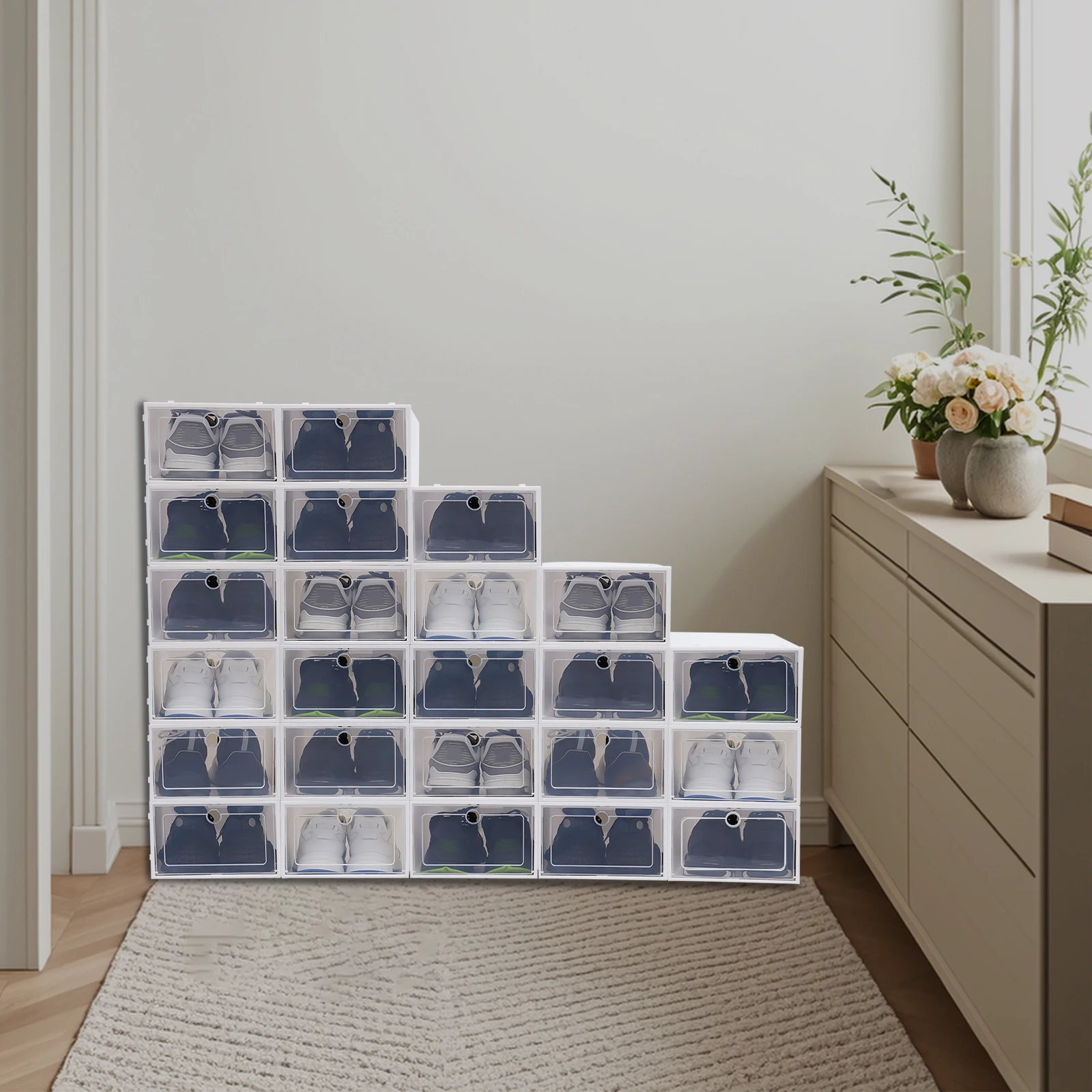 24 Pack Transparent Lid Shoe Storage Container Dustproof Shoe Storage Case Stackable DIY Organize Save Home Space Non Moldy