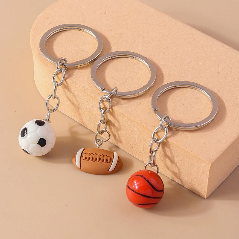 Aihua 3D-Sport-Schlüsselanhänger mit Fußball-, Basketball-, Volleyball- und Rugby-Motiv, Mini-Ball-Schlüsselring für Damen, Herren, Autoschlüssel, Geschenk, Schmuck, Ornament – Detail 1