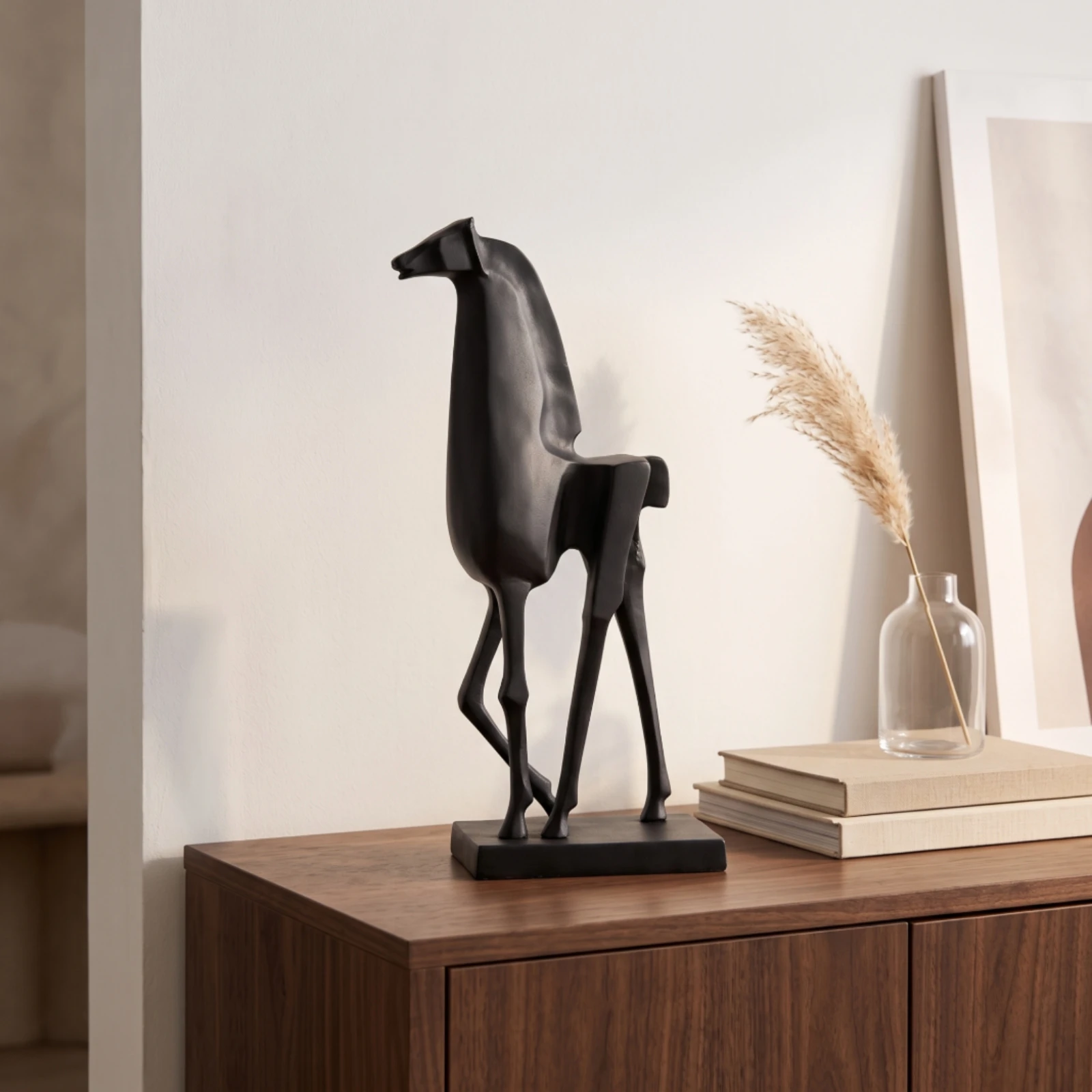 Horse Sculpture Matte Black Horse Statue Sculpture with Base Decorative Figurine Artistic for Art Collectors, Shelf