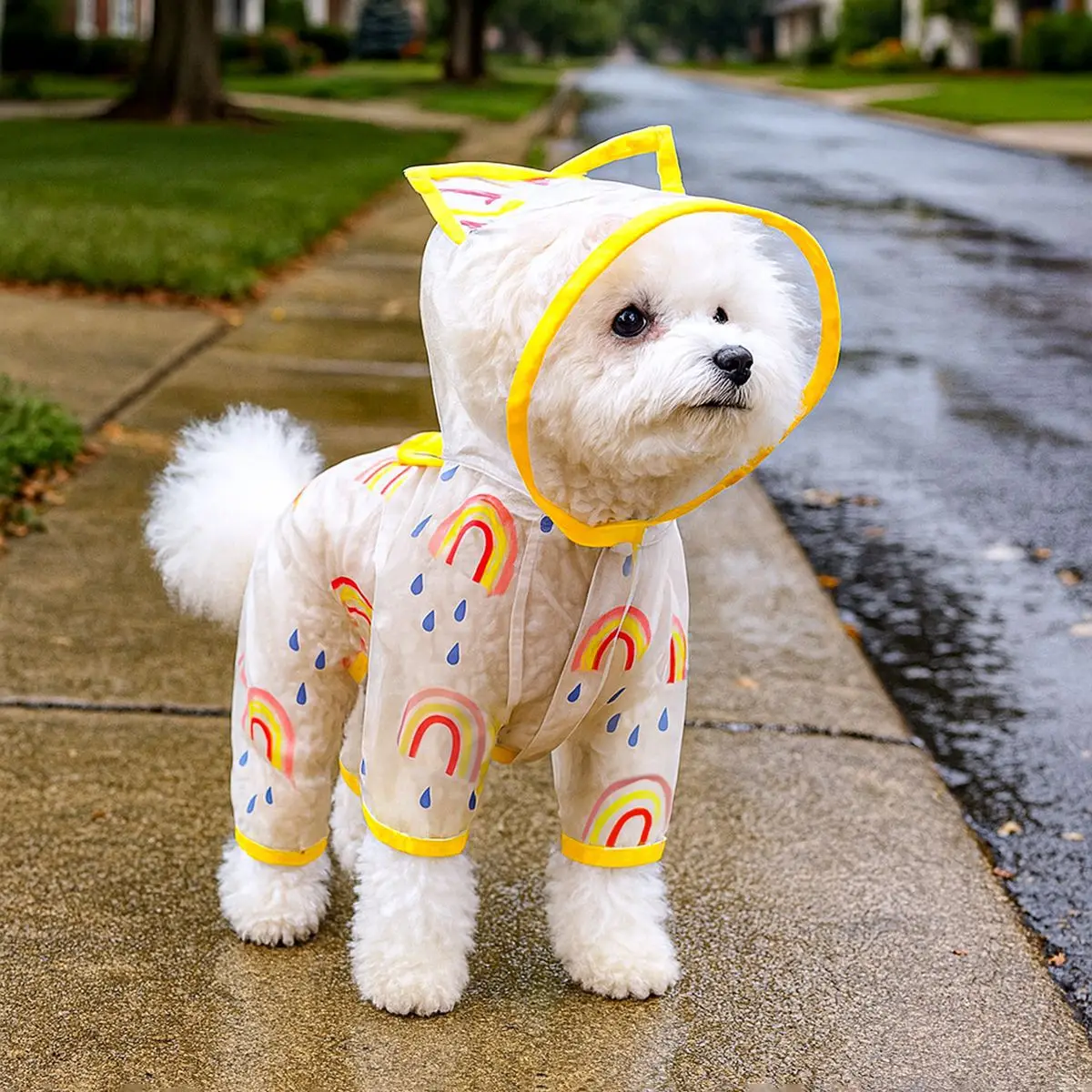 Pet dog raincoat puppy cat raincoat small dog four-legged onesie waterproof poncho collection