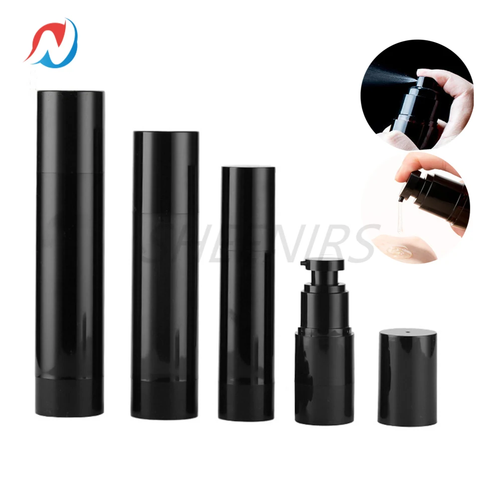 

10pc Refillable 15/30/50/100ml Airless Bottles with Sprayer or Lotion Pump Black Vacuum Cosmetic Container for Cream Serum Toner
