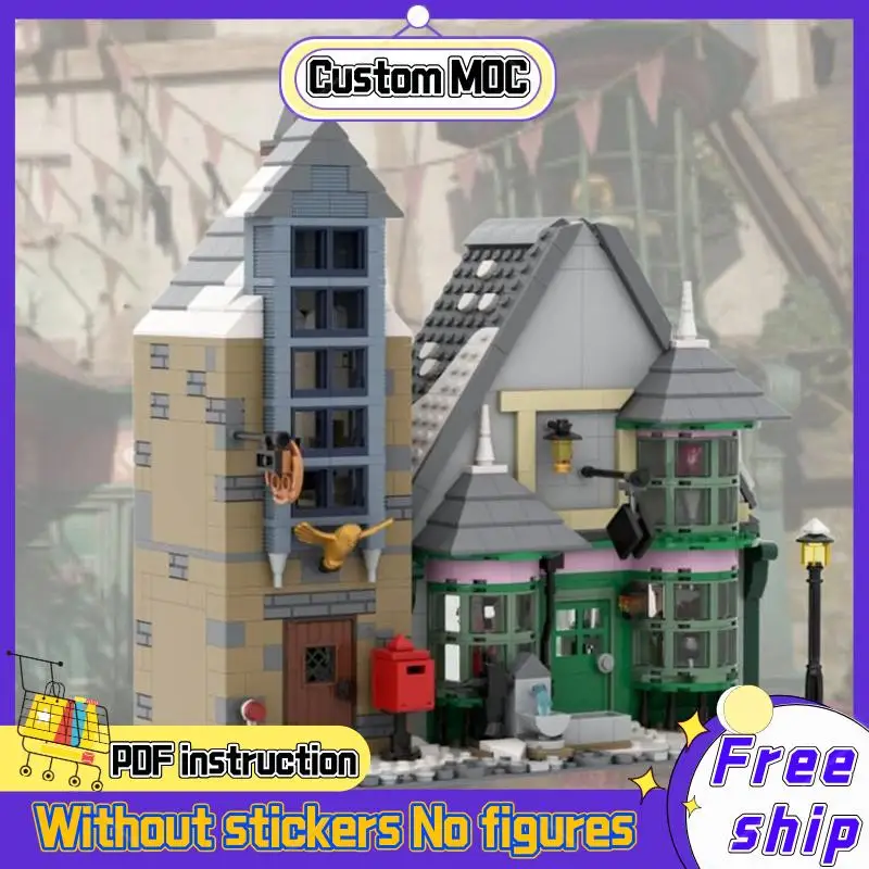 1140PCS magic Movie Harrying  MOC Hogsmeade Village Honeydukes Post Office model DIY creative ideas Puzzle Toy birthday Gift