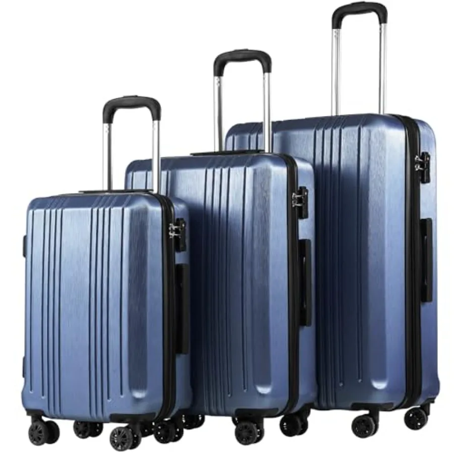 

Coolife Luggage 3 Piece Set PC+ABS Hardshell Suitcases with TSA Lock Spinner Lightweight Ice Blue 3 Piece Set
