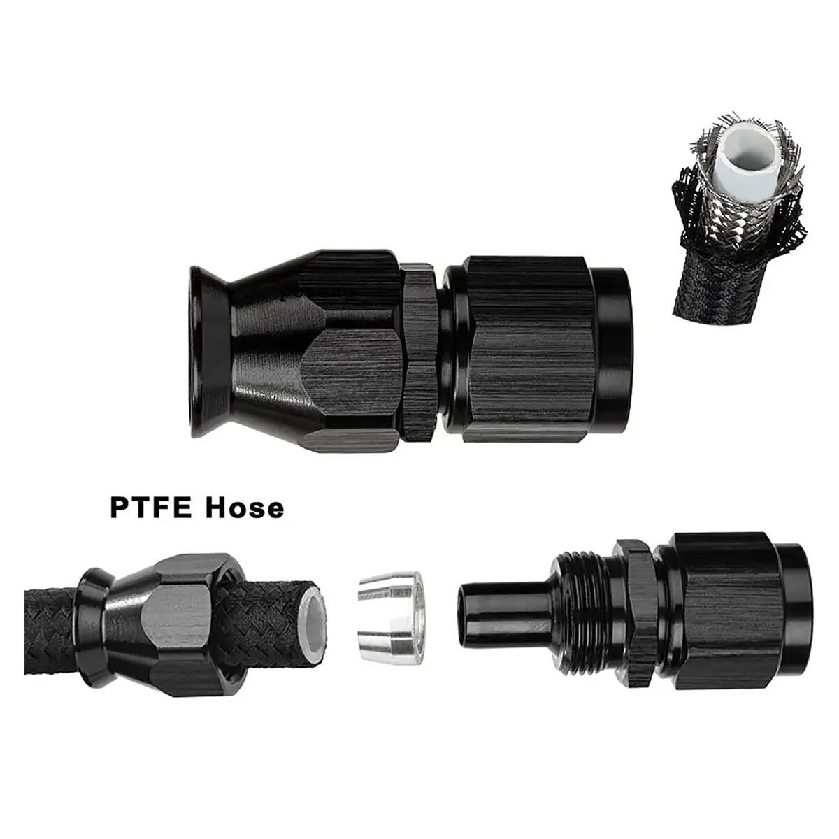 Línea de combustible AN6 Nylon PTFE 30 pies con kit de manguera de accesorios de 10 piezas E85 negro