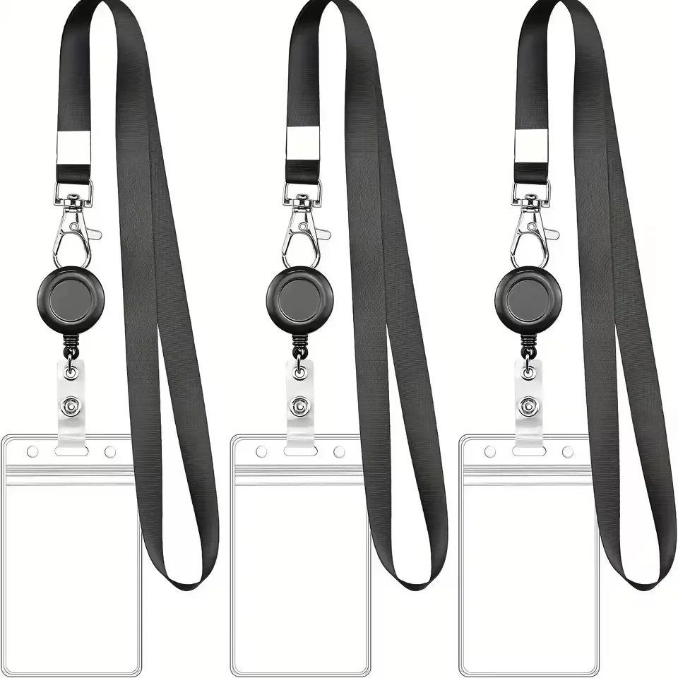 2PCS Black Retractable Badge Reel Set with Lobster Clasp and Waterproof PVC Card Holder,  for Work ID and Name Tags