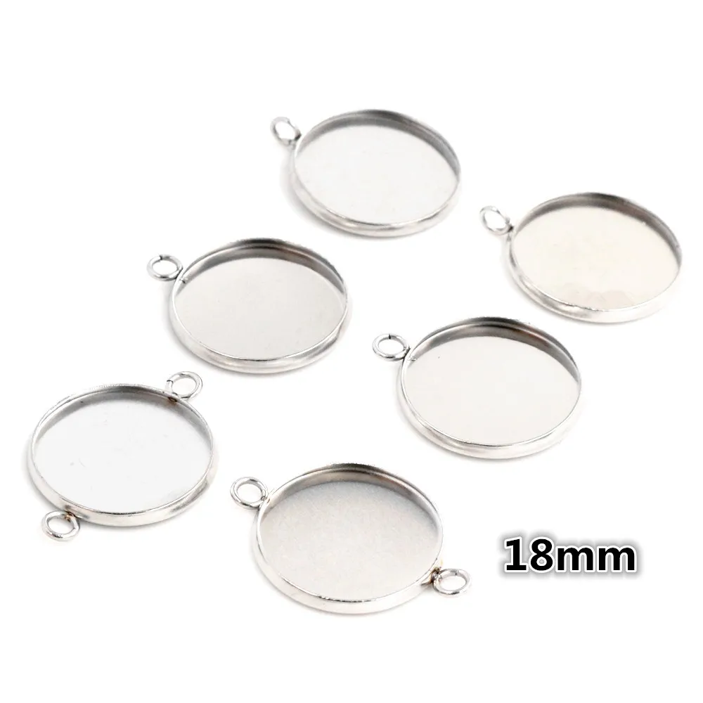 (Never Fade) 18mm 20pcs Stainless Steel 3 Style Cameo Settings Cabochon Base Charms Pendant High Quality