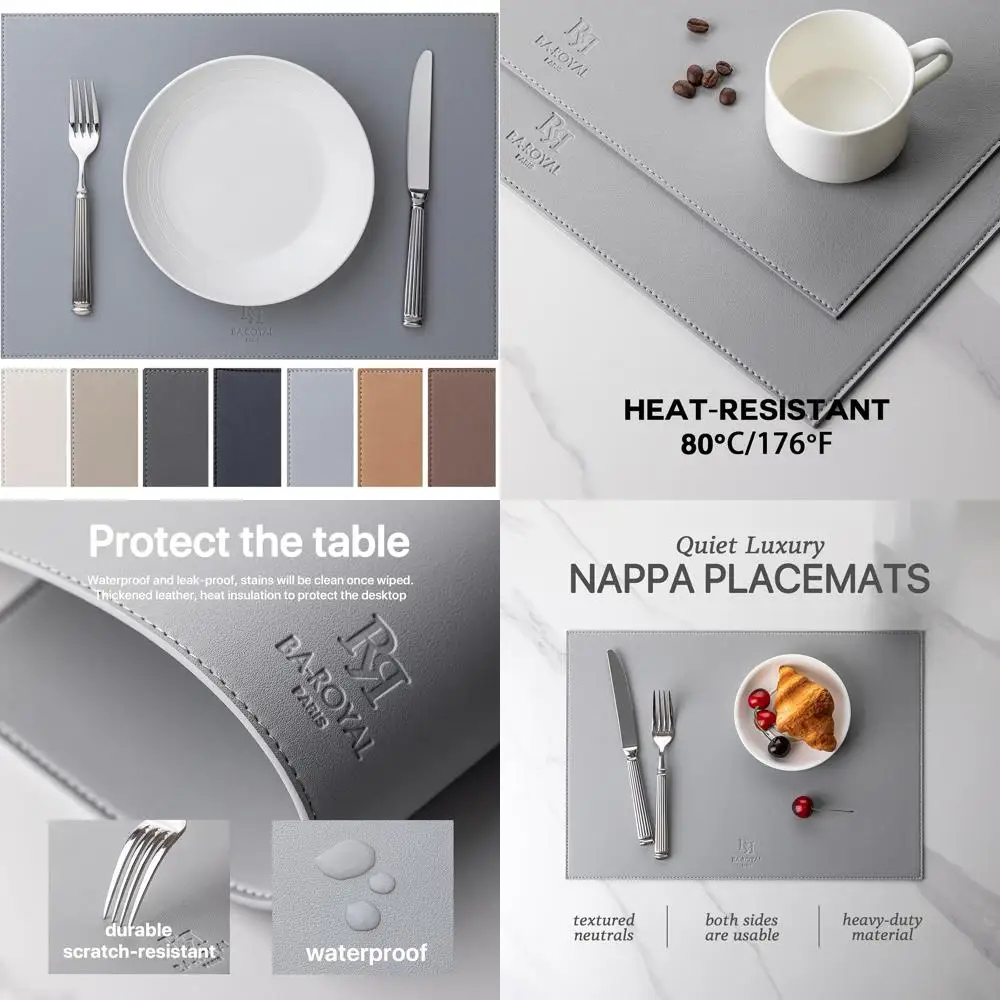 

Set of 8 Faux Leather Placemats - Washable, Heat Resistant, Waterproof Table Mats for Modern Kitchen and Dining Tables