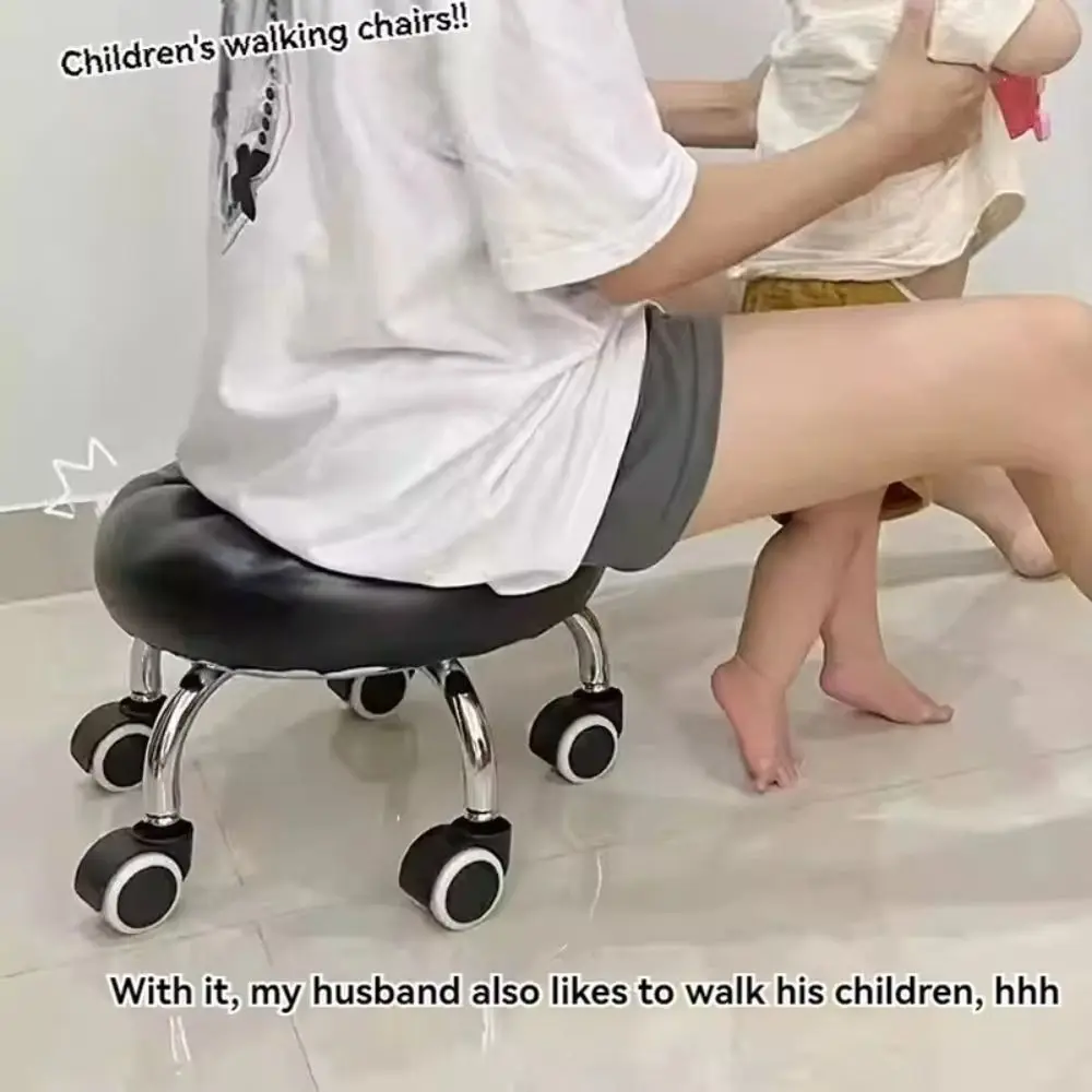 PU Leather Rotating Rolling Stool Waterproof 360 Degree Rotating Round Stool With Wheels Easy Mobility Height Weight Capacity