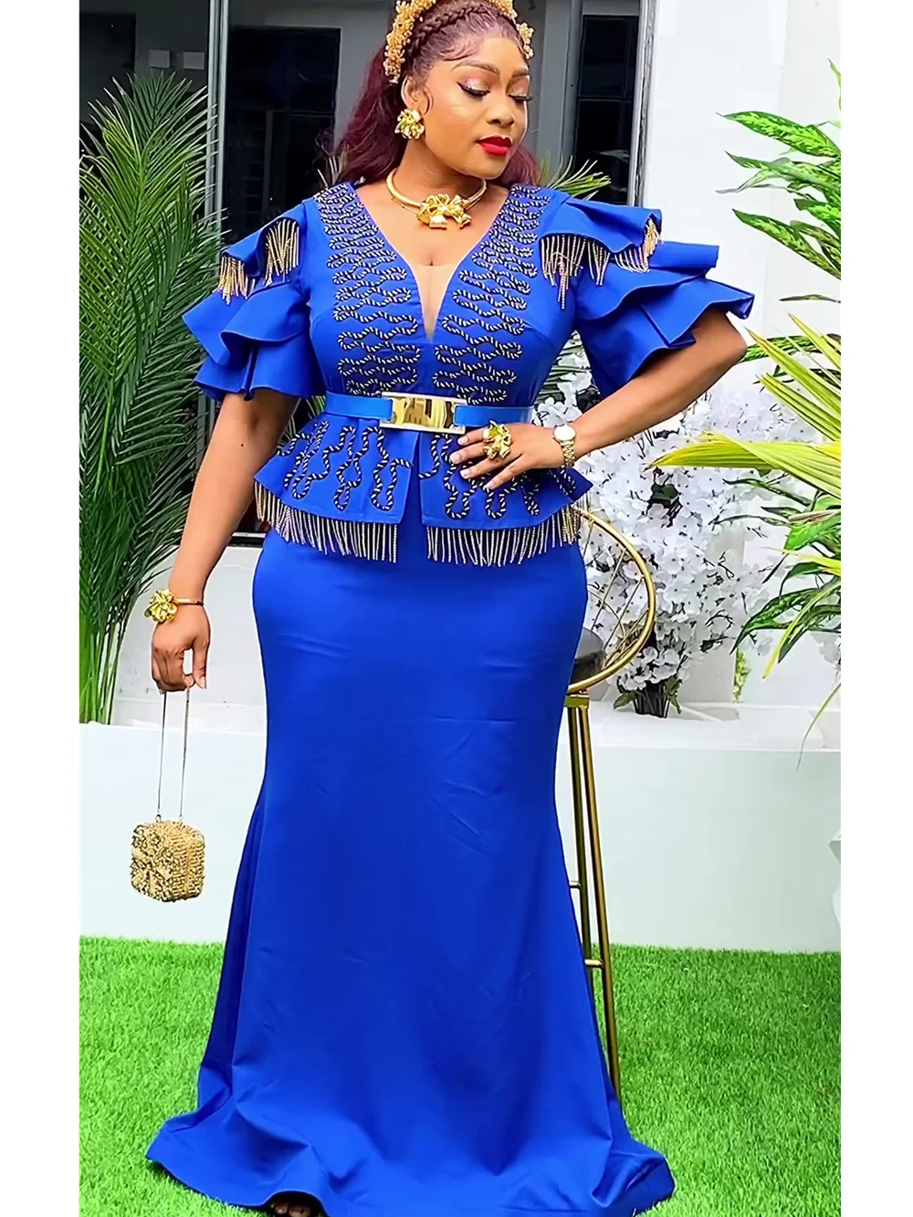 Plus Size African Party Dresses for Women 2024 New Fashion Dashiki Ankara Wedding Evening Gown Elegant Turkey Muslim Maxi Dress