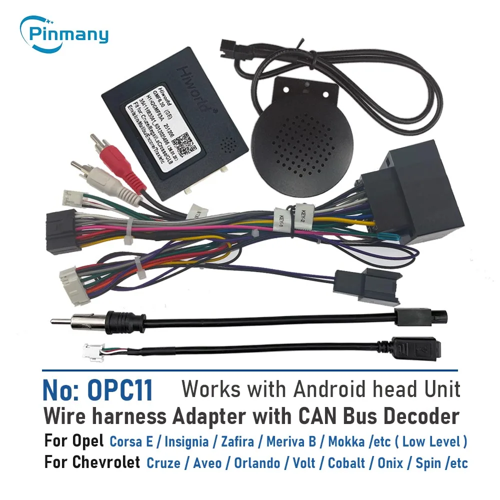 Pinmany Auto Radio Cable OPC11 16-pin Wire Harness Adapter with CAN Bus Decoder for Opel Zafira Corsa E Insignia Meriva B Mokka