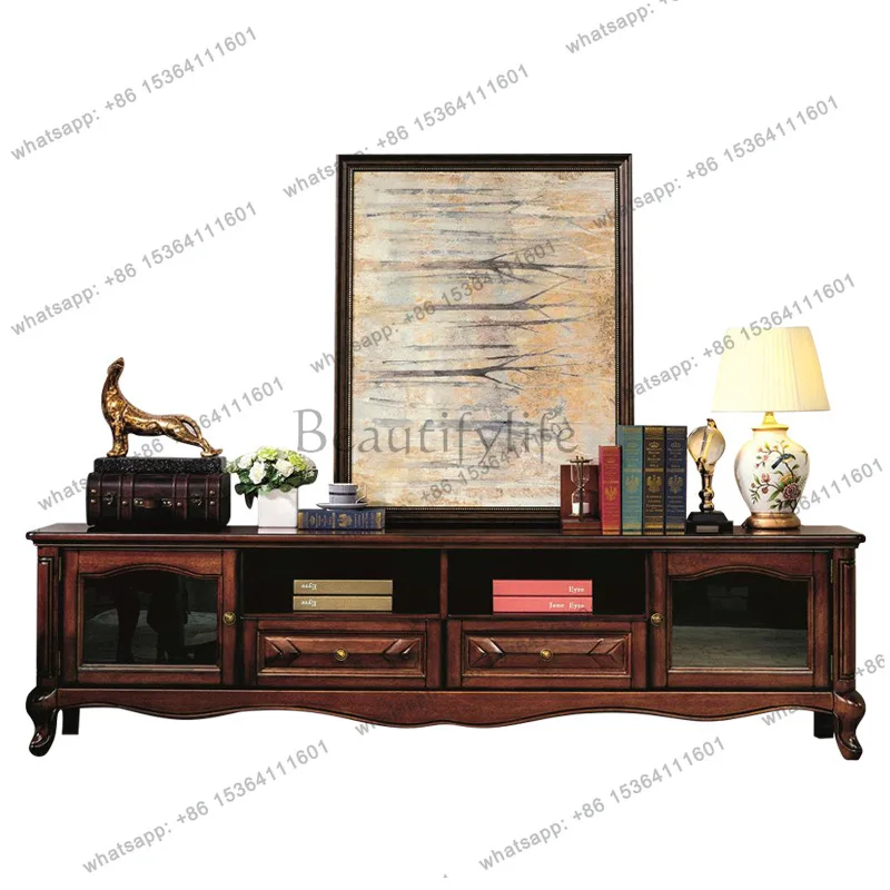 Mahogany all solid wood American TV cabinet storage retro floor cabinet