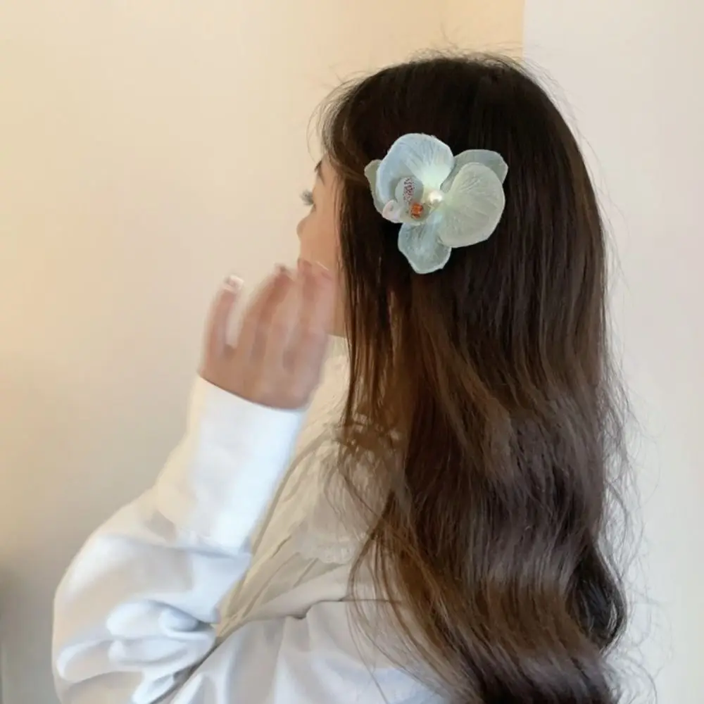 Cloth Flower Hair Clip Cute Korean Style Pearl Orchid Flower Hairpin Duckbill Clip Butterfly Orchid Girl Hair Clip Summer