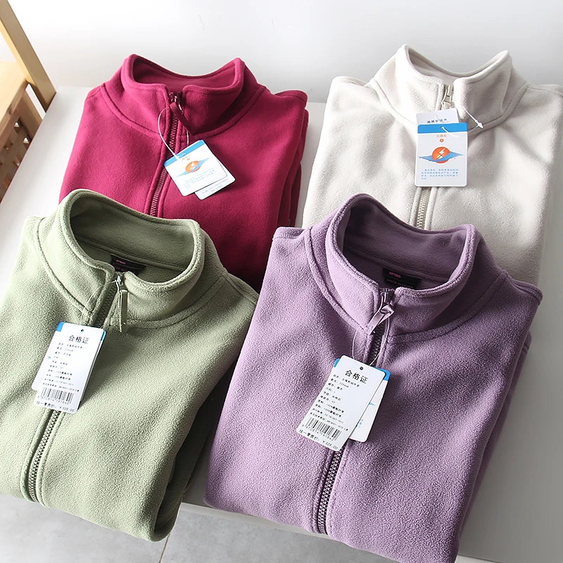 Anti-Static Process Lightweight Casual Stand Collar Fleece Jacket Coat for Women Commute Style Straight Tube Long Sleeve Zipper