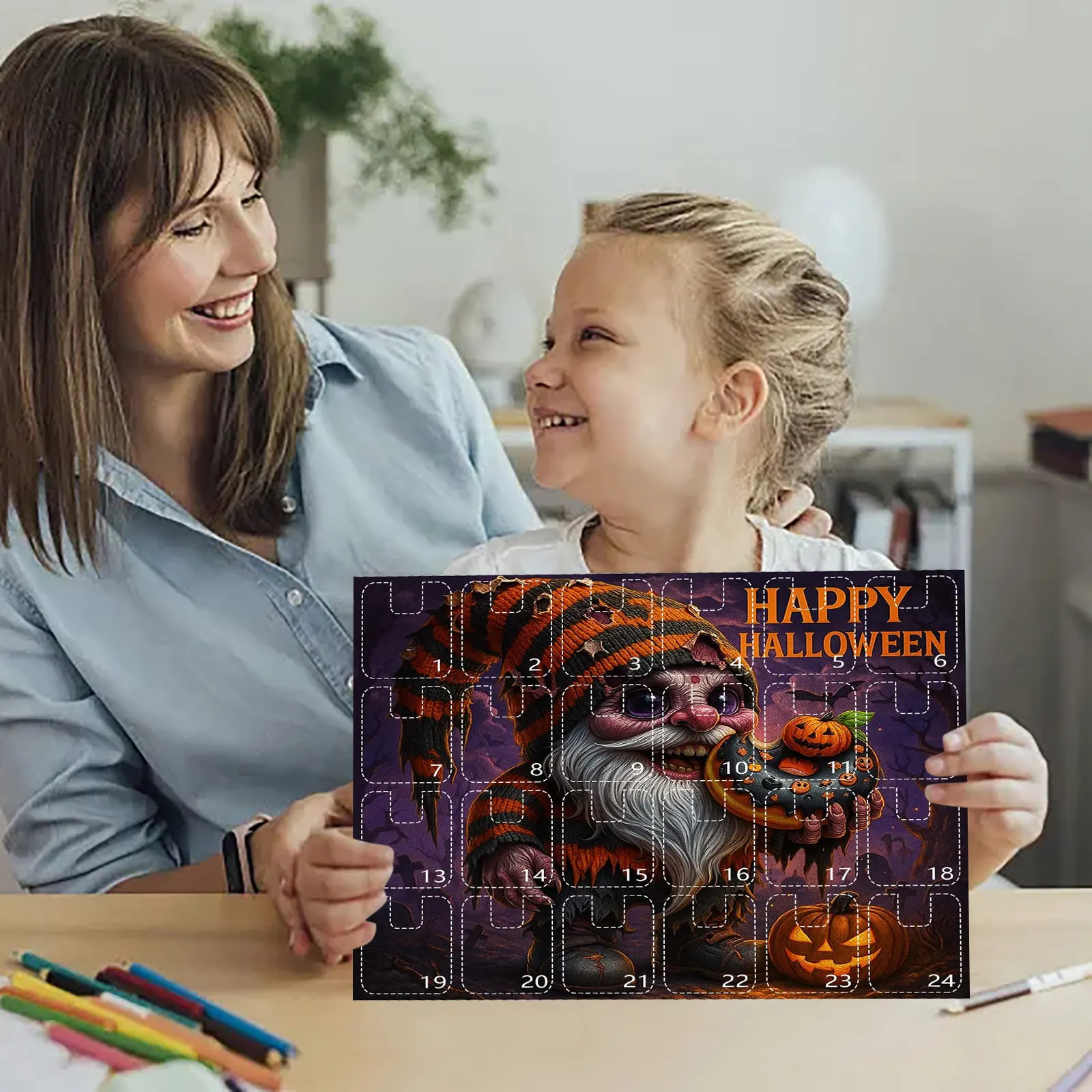 Horario visual para niños con calendario de llegada enano de Halloween Cuenta regresiva de Halloween de 24 días Un juguete 2D Regalo del reloj temporizador del juego