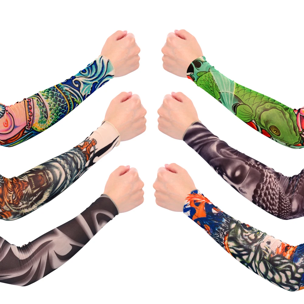 The simulation Tattoo Sleeves Tattoos Full Long Slip On Arm Tattoo Sleeve Kit Men Elastic 92% Nylon Tattoos black skull design