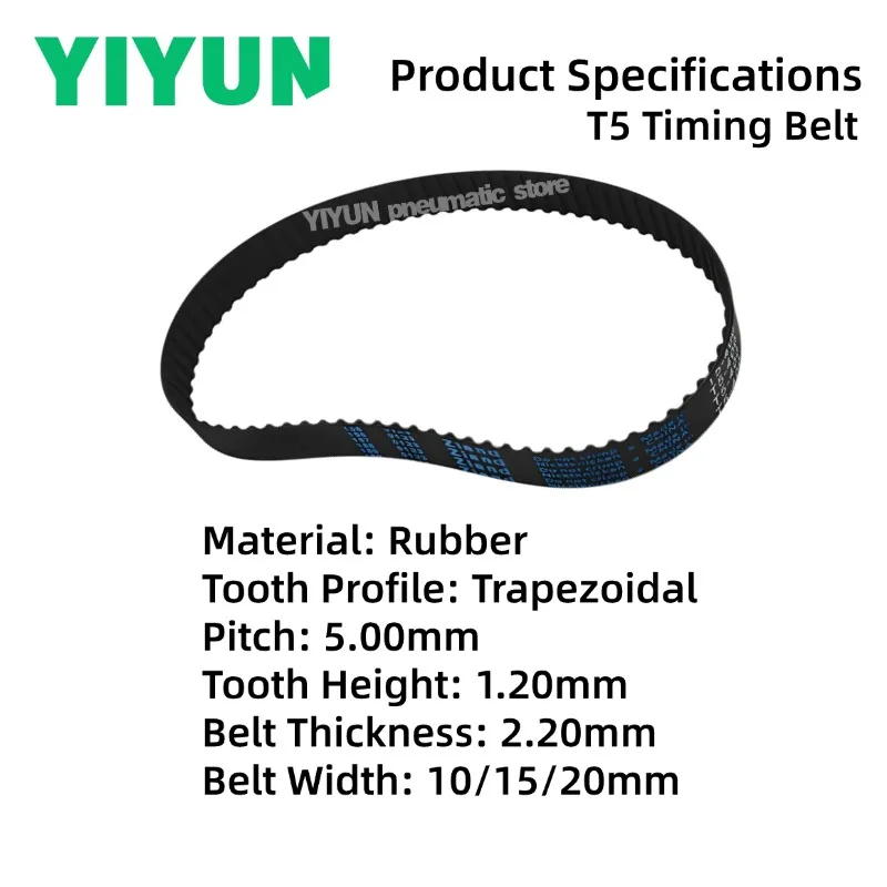 1PC T5 Rubber Timing Belt T5-185 T5-200 T5-240 T5-250 T5-300 T5-320 T5-375 T5-400 T5-425 T5-450 Drive Belt Width 10/15/20mm