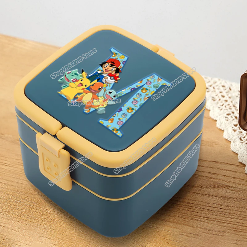 Pokemons Pikachu Portable Kids Lunch Box Anime Letter A-Z Student Double-layer Bento Box Office School Microwave Food Container