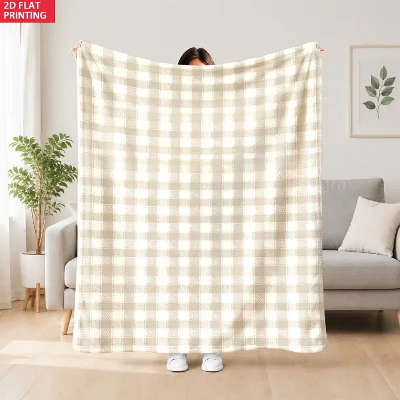 Light Grey White Buffalo Gingham Blanket Classic Check Plaid Pattern Soft Cozy Blanket Minimalist Sofa Bed Modern Decor
