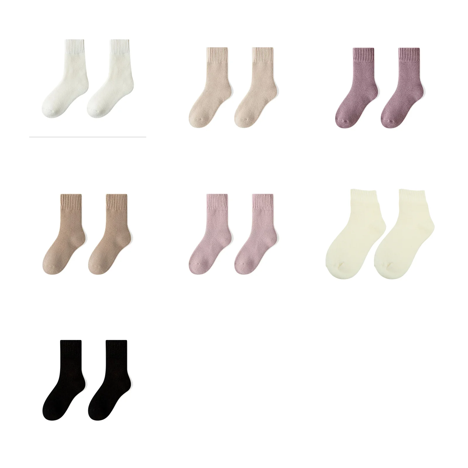 

7-color set of velvet and thickened warm home sleeping confinement socks (white/khaki/dark purple/coffee/grey pink/yellow/black)