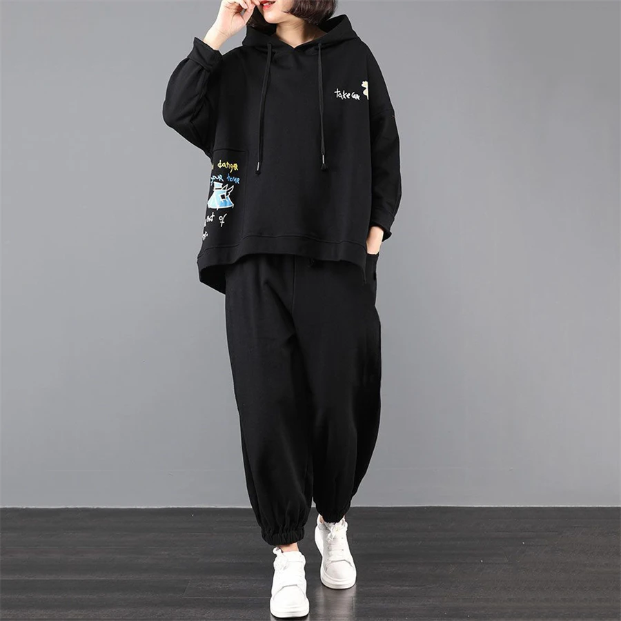 Imagem -04 - Casual Impressão Oversize para 100kg Sweatsuits Primavera Camisolas com Capuz Harem Capris Jogger Calças Ternos Coreano Conjuntos Soltos