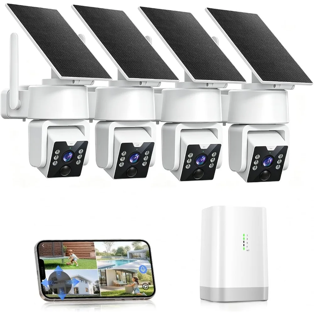 4 Pack 360 PTZ Wireless Outdoor Cameras, Local Storage, Night Vision, Dual Band WiFi for Home Security