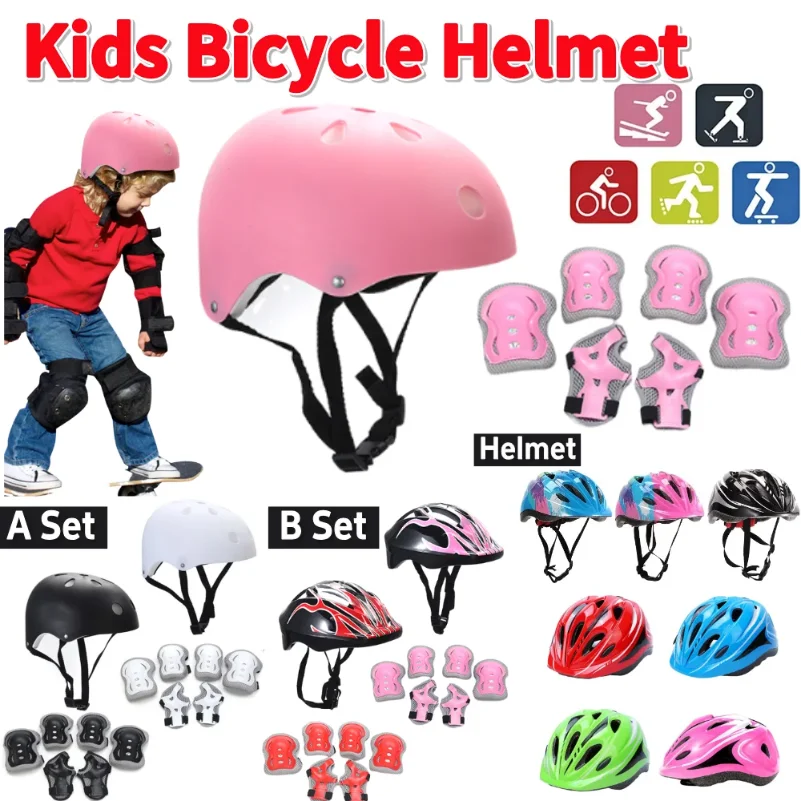 

Kids Bicycle Helmet Knee Elbow Wrist Pads Set Child Sports Safety Protective Gear Set for Sports Cycling Bike Roller Skating