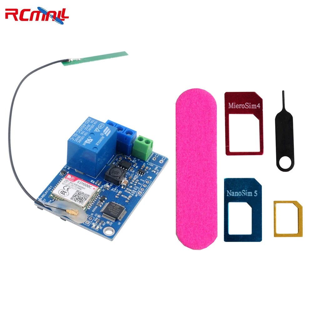 

RCmall 1 Channel Relay Module SMS GSM Remote Control Switch SIM800C STM32F103CBT6 for Greenhouse Oxygen Pump withSIMCard Adapter