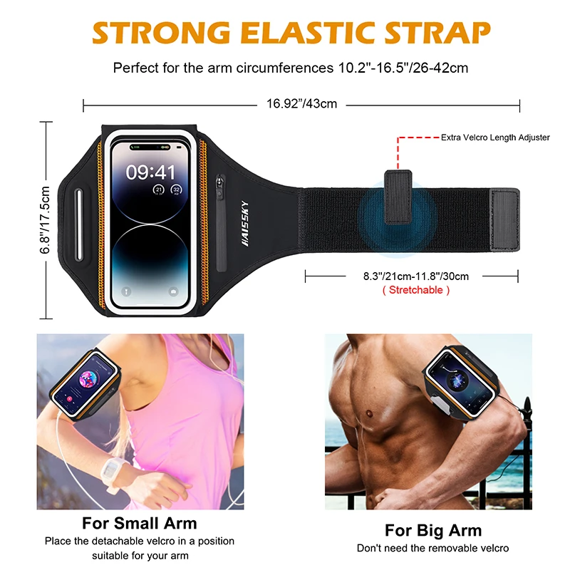 HAISSKY Zipper Pocket Running Sports Armband Bag For AirPods Pro 3 iPhone 15 14 13 12 Pro Max 14 Plus Belt Arm Bag For Xiaomi 13